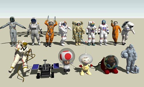 Modern astronaut character combination 3d model