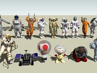 Modern astronaut character combination 3d model