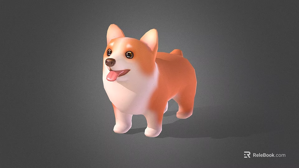 Cute Cartoon Corgi 3D Model With Orange And White Fur Standing Smile 3d model 