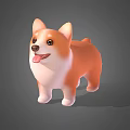 Cute Cartoon Corgi 3D Model With Orange And White Fur Standing Smile