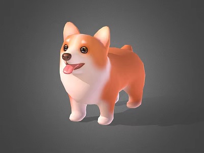 Cute Cartoon Corgi 3D Model With Orange And White Fur Standing Smile 3d model