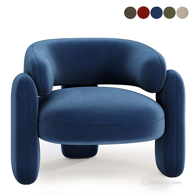 Blue Modern Single Sofa with Curved Armrests Rounded Backrest and Upholstered Soft Fabric 3d model