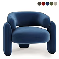 Blue Modern Single Sofa with Curved Armrests Rounded Backrest and Upholstered Soft Fabric 3d model
