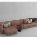 Modern Brown Sectional Sofa With Multiple Pillows And Black Side Table 3d model