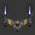 Futuristic Cosmic Spaceship Design with Metallic Wings and Multiple Engines Structure 3d model