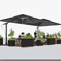 Cozy Outdoor Table Setting With Umbrellas Green Plants And Seating For Dining 3d model