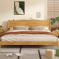 Cozy Bedroom Interior With Wooden Bed Pillows Bedding Green Plants Decorative Paintings And Rug