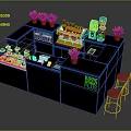 Modern Black Kitchen Island With Plants Coffee Machine Dessert Display Case And Bar Stools
