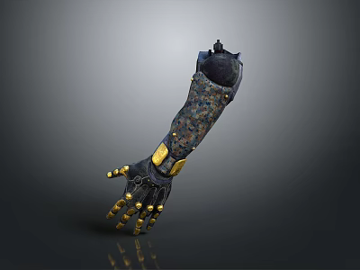 Fantasy Character With Intricate Metallic Mechanical Arm And Gold Accents 3d model