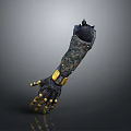 Fantasy Character With Intricate Metallic Mechanical Arm And Gold Accents