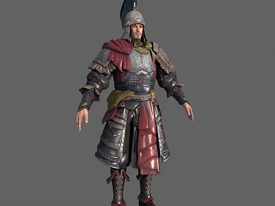 Legendary Armored Warrior With Red And Silver Armor And Helmet Standing Pose 3d model