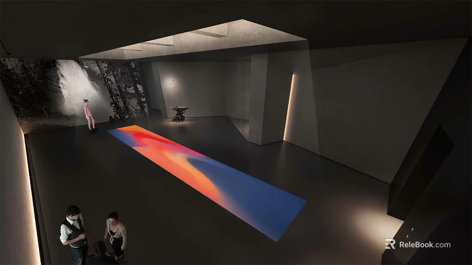 Modern Hotel Lobby With Colorful Floor Light Projection And Contemporary Design Elements 3d model 