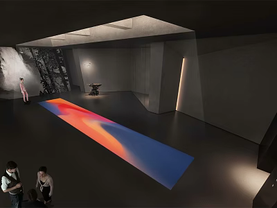 Modern Hotel Lobby With Colorful Floor Light Projection And Contemporary Design Elements 3d model