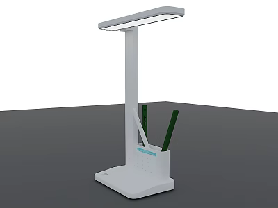 White Desk Lamp With Pen Holder Calendar And Modern Sleek Design 3d model