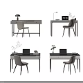 Modern Desk With Chair Laptop Lamp And Plants In Minimalist Home Office Design