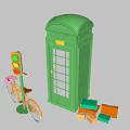 Popular Photo Spot With Green Phone Booth Yellow Bicycle Traffic Light Under Blue Sky