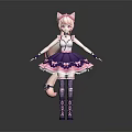 Game Movie Character With Pink Hair Cat Ears White Top Purple Dress And Bows