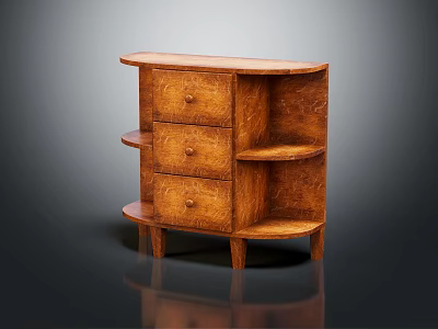 Vintage Wooden Chest of Drawers with Three Drawers Open Shelves and Wooden Legs 3d model