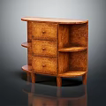 Vintage Wooden Chest of Drawers with Three Drawers Open Shelves and Wooden Legs