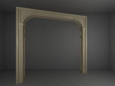 Light Colored Arched Doorway In Simple Interior With Gray Walls And Floor 3d model