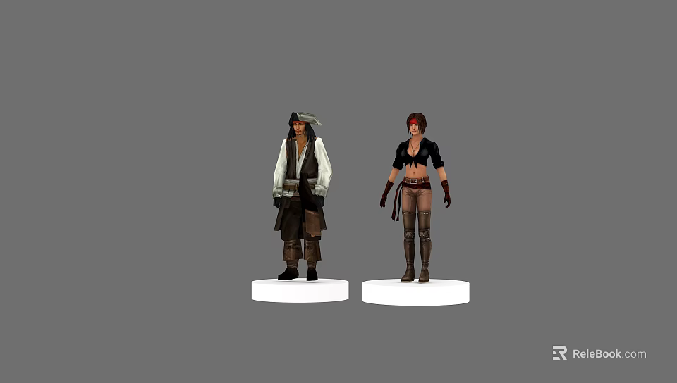 Game Movie Character Models Standing With Pirate Style And Adventurous Female Outfits 3d model 