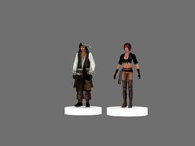 Game Movie Character Models Standing With Pirate Style And Adventurous Female Outfits 3d model