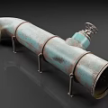 Large Curved Industrial Equipment Pipe With Red Wheel Valve And Metal Support Brackets
