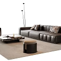 Modern Leather Sofa And Coffee Table Set With Marble Top Ottoman And Floor Lamp