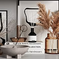 Modern Decorative Ornament Set with Vases Art Prints Books and Dried Flowers