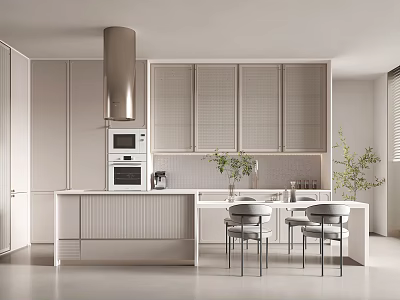 Modern Open Kitchen Interior Design With Island Counter And Appliances 3d model