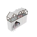 House Shaped Wooden Children's Bunk Bed With Decorative String Lights And Storage