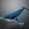 Blue Whale In Low Poly Style Holding Yellow Round Object With Water Droplets