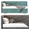 Tufted Backrest Sofa Bed In Teal And Gray With Mattress Blanket And Pillows
