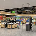 Modern Supermarket Interior With Shelves Various Products Checkout Counters And Shopping Carts