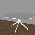 White Round Modern Dining Table With Herringbone Wooden Floor And Light Wall Background 3d model