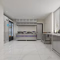Modern Open Plan Kitchen Interior Design With Island Counter And Cabinets 3d model