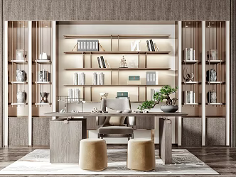 New Chinese Style Desk and Chair 3d model