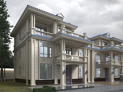 Jane European Villa Townhouse Country Villa Roman Column Building Villa 3d model