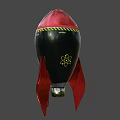 Red Black Rocket Bomb Featuring Yellow Warning Stripes Atomic Symbol Red Fins Silver Base