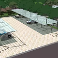 Parking Lot Design With Covered Canopies Trees And Paved Ground