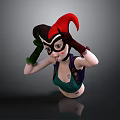 Cartoon Character With Red Black Hat Green Gloves Purple Vest Green Top Glasses And Tattoo