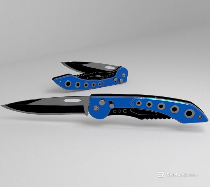 Blue Folding Knife With Stainless Steel Blade And Ergonomic Handle Design 3d model 