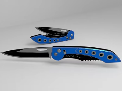 Blue Folding Knife With Stainless Steel Blade And Ergonomic Handle Design 3d model