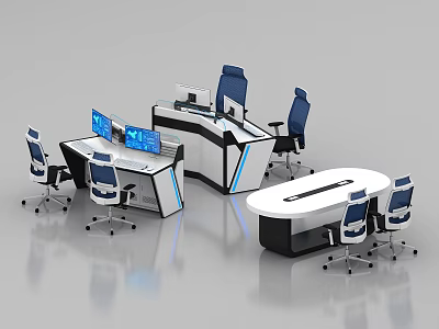Modern Conference Room Setup With Desks Computer Monitors And Ergonomic Chairs 3d model