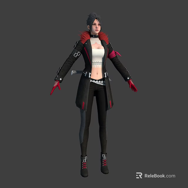 Fantasy Character And Mythical Creature With Red Accents Black Coat Design 3d model 