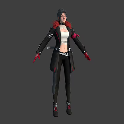 Fantasy Character And Mythical Creature With Red Accents Black Coat Design 3d model