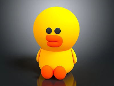 Cute Yellow Duck Stuffed Doll With Black Eyes Orange Beak And Feet 3d model