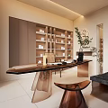 Modern Retail Store Interior With Elegant Shelves Glass Table Displayed Items And Decorative Plants