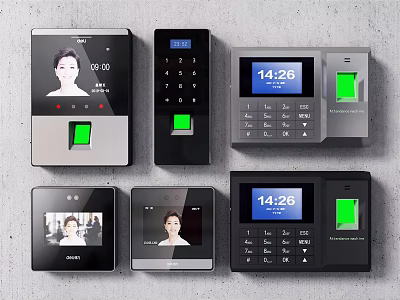 Industrial Access Control Devices With Fingerprint Scanners Digital Displays And Time Indicators 3d model