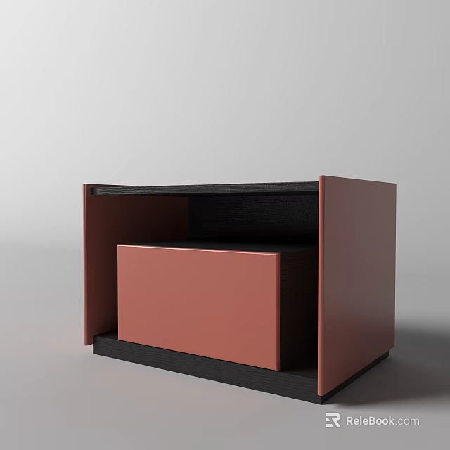 Modern Red And Black Bedside Table With Storage Drawer Design 3d model